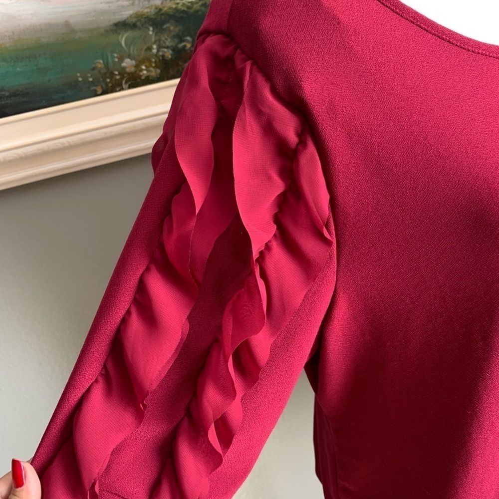 A Love Story Women’s Burgundy Ruffle Sleeve Blouse Size 2X - Picture 15 of 17
